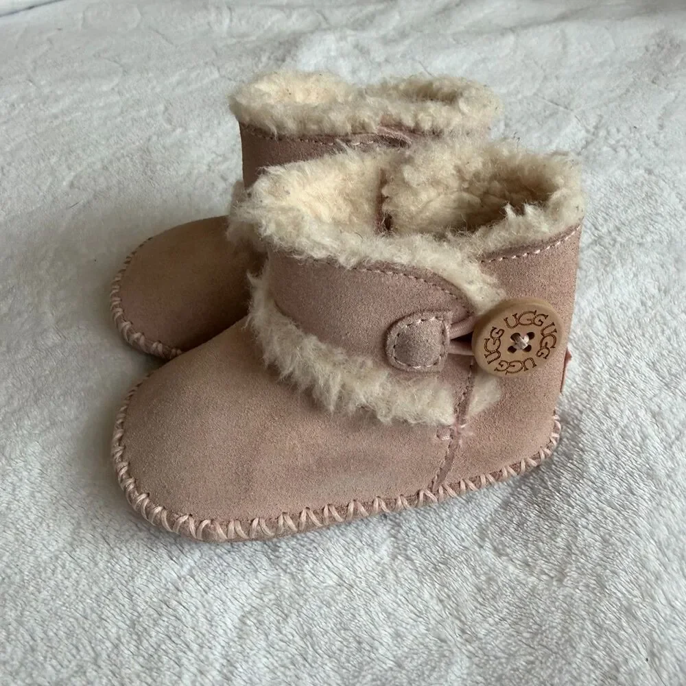 UGG Size 0/1 Lemmon Infant Girl Baby Pink Suede & Sheepskin Bootie (0-6 Months)